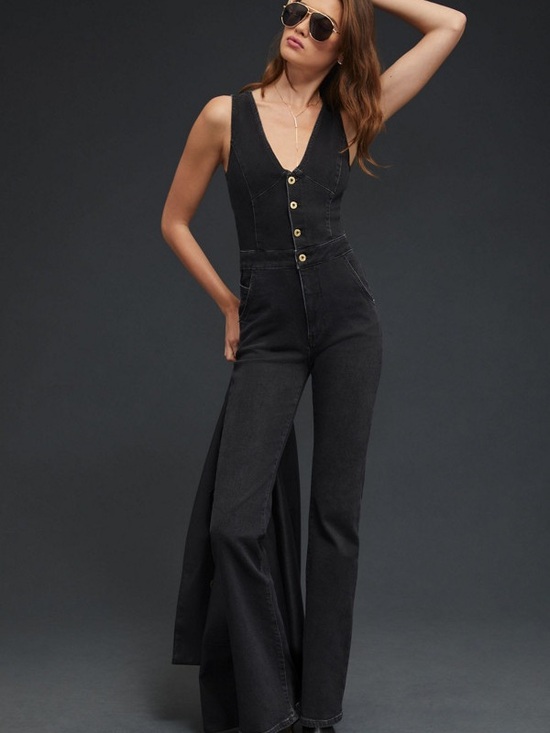Pilcro Pants - Pilcro Black Button-down Flare Jumpsuit from Anthropologie